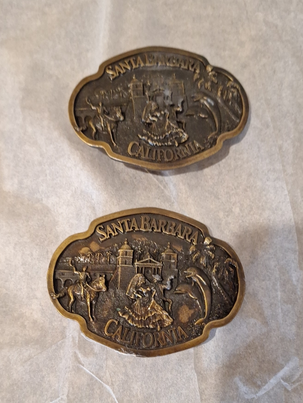 Santa Barbara California Decorative Belt Buckle - Brass Tone